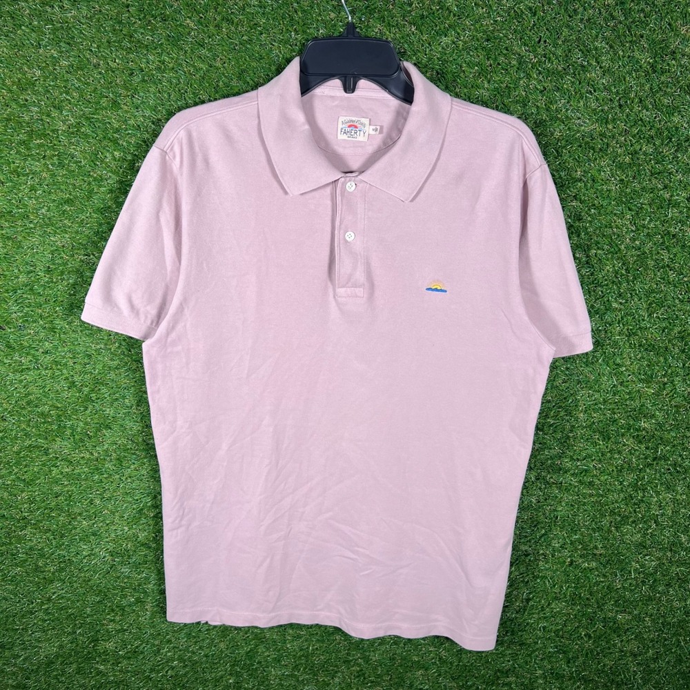 Faherty Brand Mens Sunwashed Polo Shirt Dusty Rose Pink‎ Size M Sun Logo